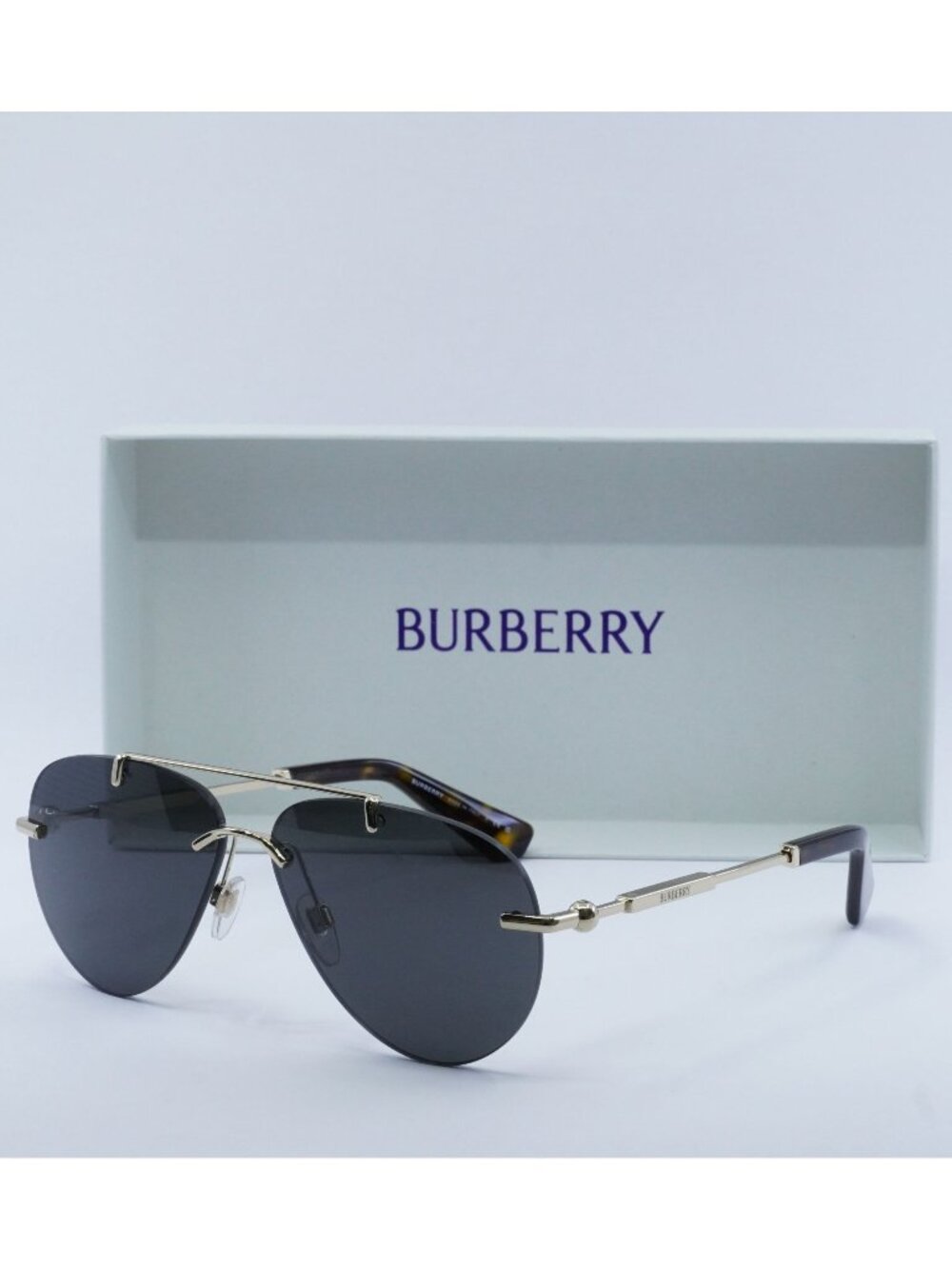 Burberry BE3151 110987 Aviator Sunglasses - Light Gold / Dark Grey